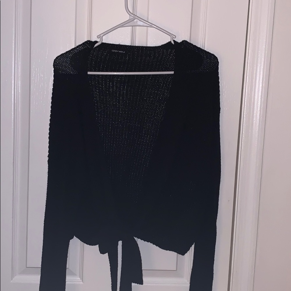 black tie front sweater